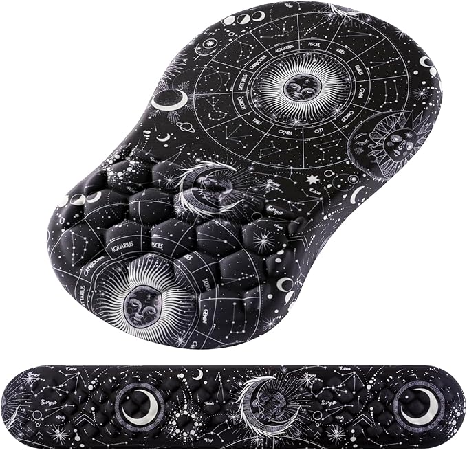 Mouse Pad Wrist Support 2 in1 Keyboard Wrist Rest+ Ergonomic Mouse Pad Non-Slip Wrist Rest for Computer Keyboard Made Easy Typing &amp Relieve Wrist Pain(Sun Moon)