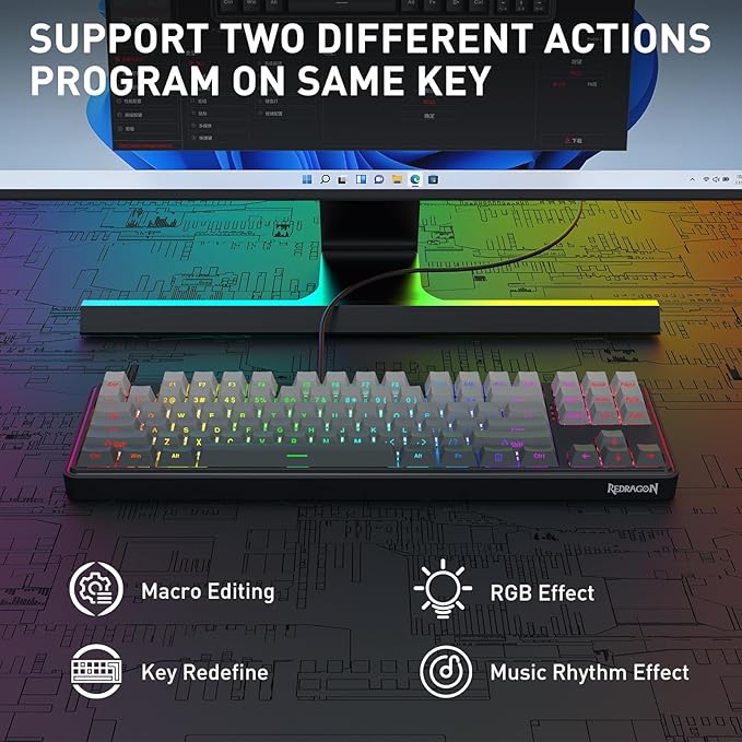 Redragon K707 HE Rapid Trigger Gaming Keyboard 87 Keys TKL Wired Mechanical Keyboard w/Hyper-Fast Actuation Hall Effect Magnetic Switch Actuation Point Adjustable Side Printed PBT Gradient Keycaps