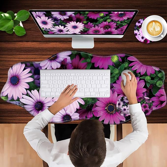 Mouse Pad with Wrist Support + Desk Mat + Coaster 3 in 1 Set XXL Large Gaming Mousepad Ergonomic Mouse Pads for Desk Computer Laptop OfficeAfrican Daisy