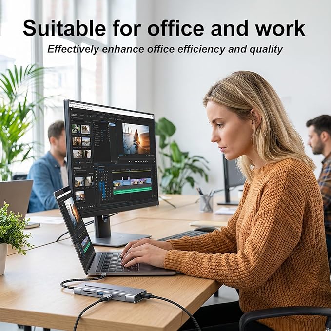 8-in-1 USB C Hub with M.2 NVMe SSD Enclosure 4K HDMI 100W PD 10Gbps USB-C USB3.2 SD/TF Card Reader for XPS Dell MacBook Pro iPad Pro Upgraded