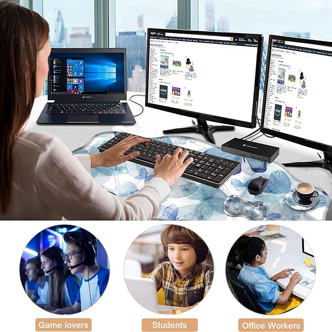Mouse Pad with Wrist Support + Desk Mat + Coaster 3 in 1 Set XXL Large Gaming Mousepad Ergonomic Mouse Pads for Desk Computer Laptop OfficeBlue Butterfly
