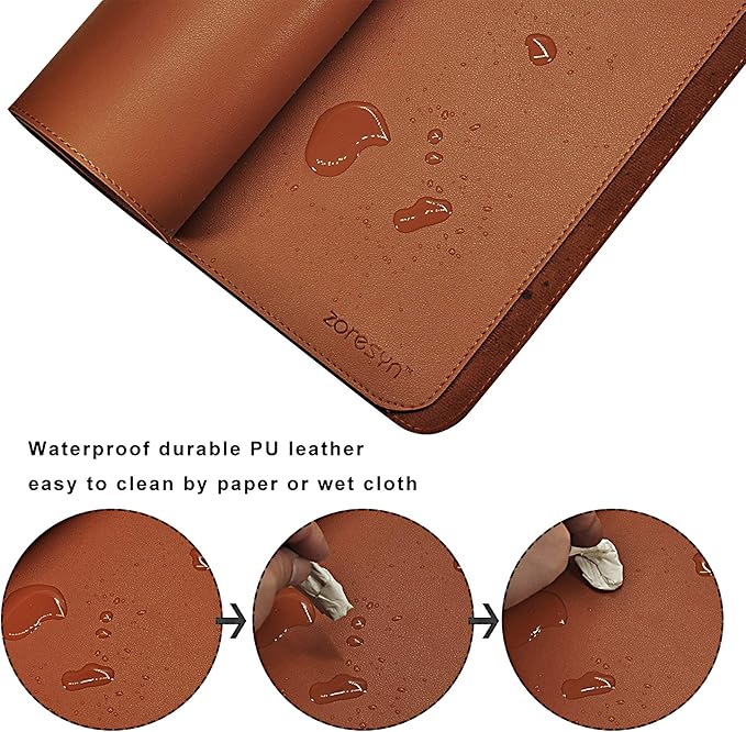 ZORESYN Waterproof PU Leather Desk Pad (63.0x15.8) - Office Desk Mat for Keyboard and Mouse - Light Brown Extended Mouse Pad with Nonslip Base for Home &amp Office