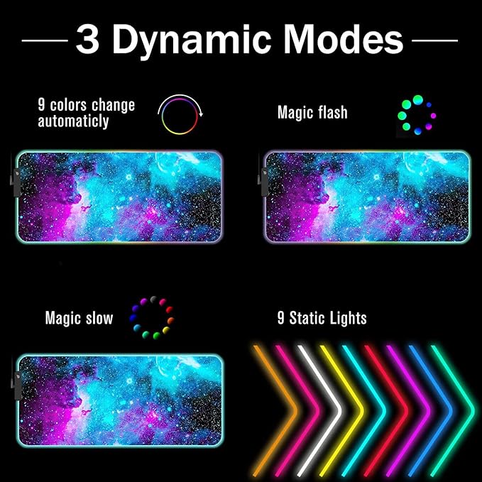 RGB Gaming Mouse Pad with Coffee Coaster XXL Large Glowing LED Mousepad Anti-Slip Rubber Base Computer Keyboard Desk Mouse Mat 31.5 X 11.8 Inch - Blue Galaxy Nebula Universe Space