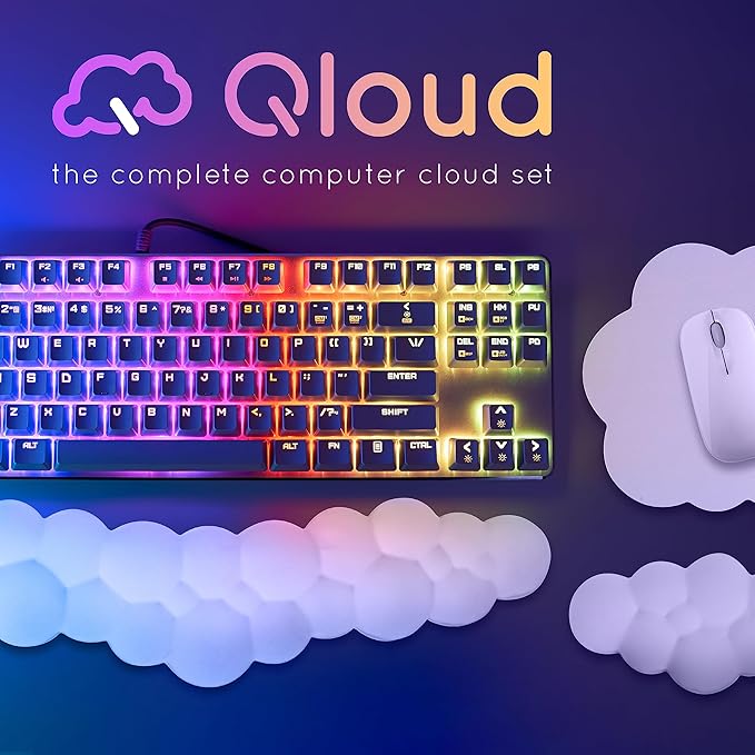 Qloud Cloud Wrist Rest Keyboard Wrist Rest for Computer Keyboard Pad Cloud Keyboard Wrist Rest Wrist Pad for Keyboard Memory Foam Non Slip Base Comes with Mouse Pad - Dark Teal