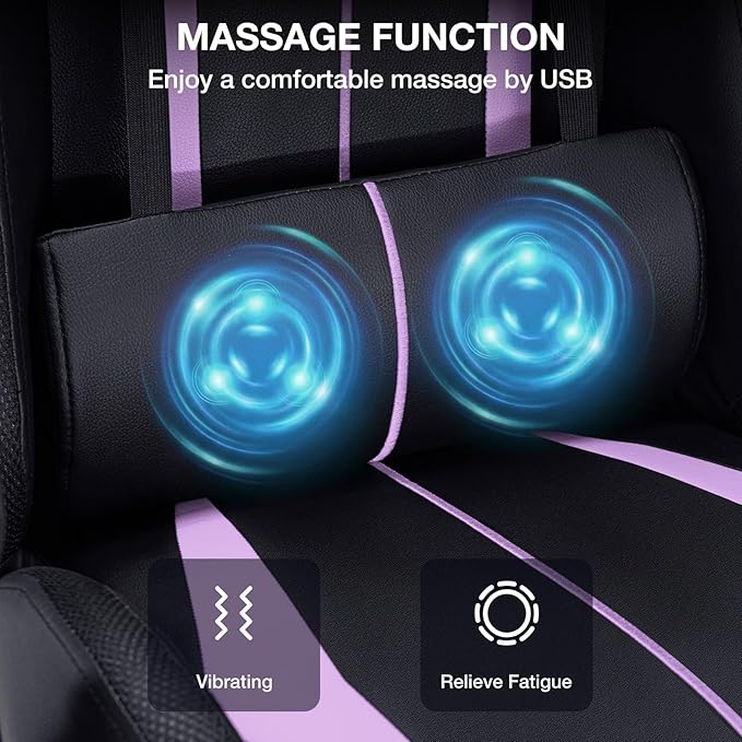 HOFFREE Gaming Chair with LED RGB Lights and Massage Ergonomic Computer Chair with Footrest High Back Video Game Chair with Adjustable Lumbar Support Linkage Armrest Purple and Black