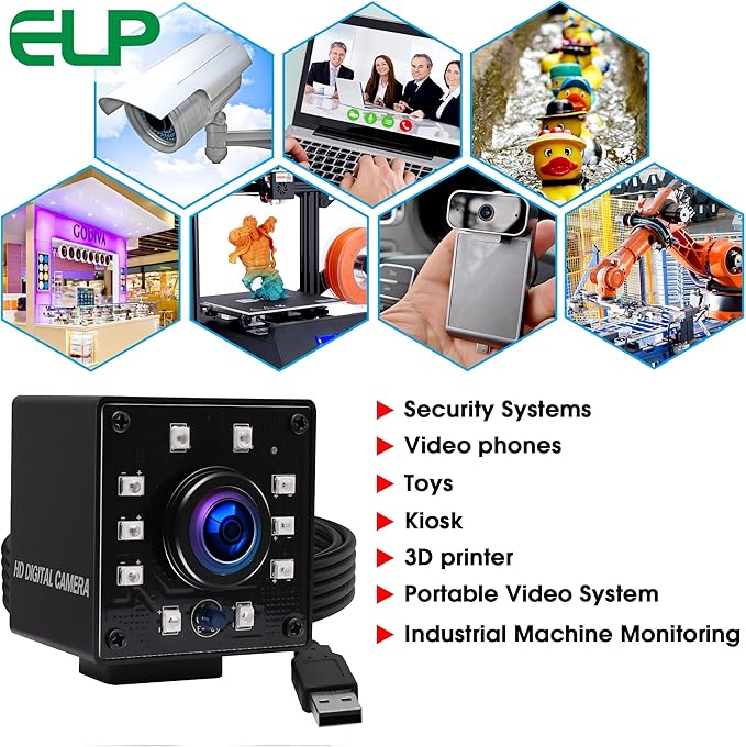 ELP 1080P Day Night Vision USB Camera IR Infrared Webcam for Computer Laptop Mac Android - High Speed HD PC Camera with 3.6mm Lens 100fps 60fps 30fps