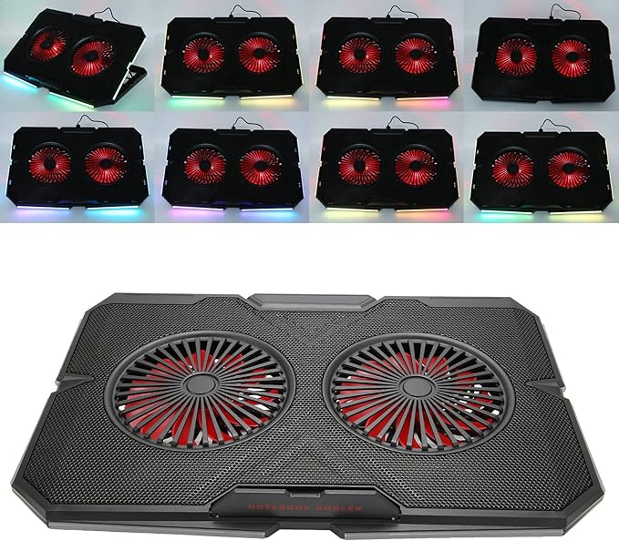 RGB Laptop Pad with Dual Silent Fans Gaming Laptop Cooler Stand with 7 s Height Adjustment 2 USB Ports and RGB ing for 14in to 17in Lap y Panel