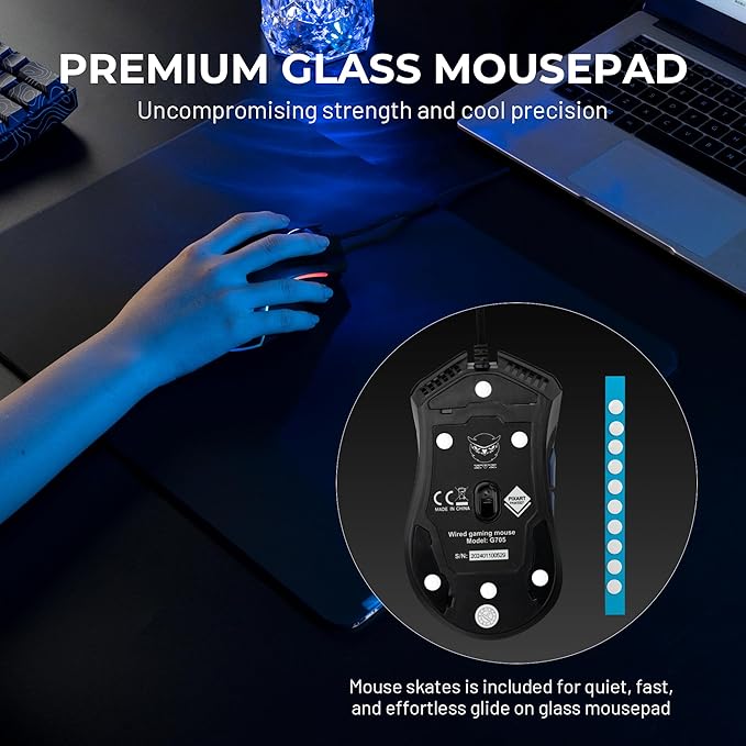 XVX Black Glass Mousepad 4.0 Hard Mouse Pad for Gaming Ultra-Smooth Micro-Etched Surface Mouse Mat with Non-Slip Rubber Base(410mm*310mm)