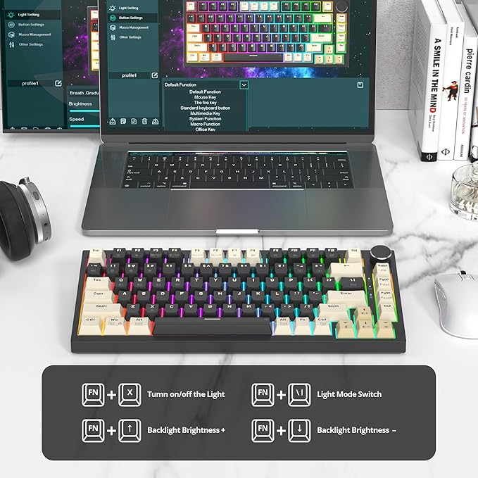 400PRO 75% Wireless Creamy Mechanical Keyboard Black Gasket Hot Swappable RGB Gaming Keyboard Bluetooth/2.4GHz/USB-C Thocky Keyboard with Pre-lubed Cream Grey Switches (82 Black)
