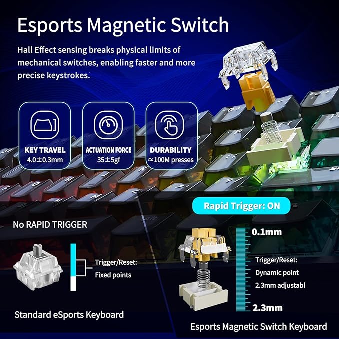 60% Mechanical Gaming Keyboard Wired YK61 Mini Hall Effect Magnetic Switch Keyboard 61 Keys Adjustable Actuation Rapid Trigger Mode 8K Hz Polling Rate Hot-Swap RGB Backlit (Translucent Black)