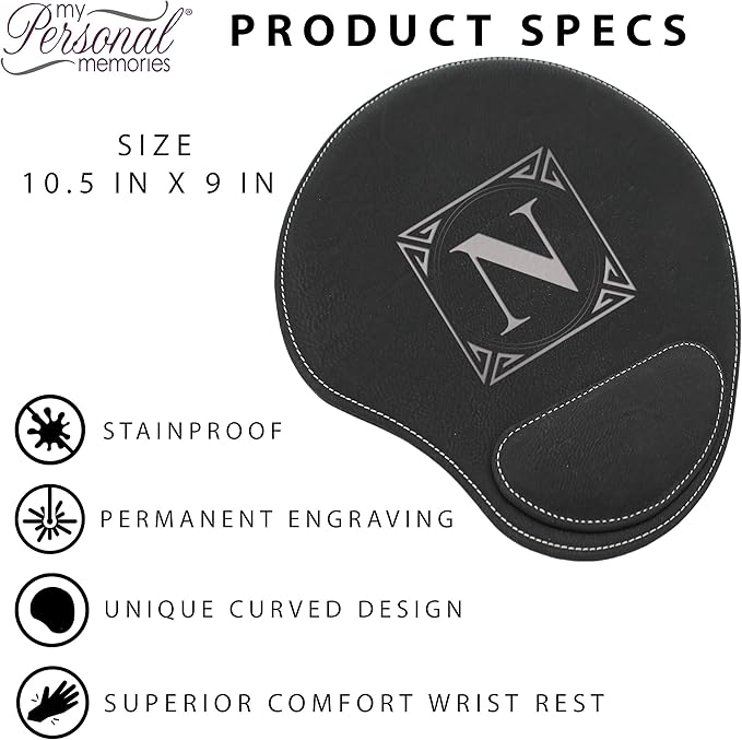 My Personal Memories Custom Engraved and Personalized Mouse Pad with Wrist Rest Desk Accessories (Black with Silver)