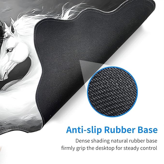 Desk Mat Mouse Pad with Wrist Rest 4-in-1 Large Mouse Pads for Desk Ergonomic Mouse Pad and Keyboard Wrist Rest Gaming Keyboard Mat for OfficeWhite and Black Horse