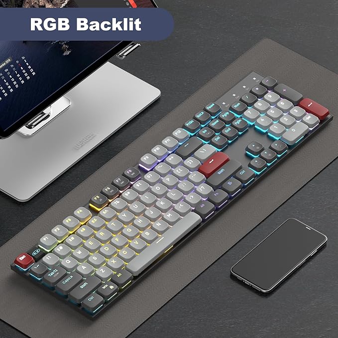 Camiysn Wireless RGB Mechanical Keyboard Moon104 Triple Mode 2.4GHz/BT/USB-C Wired Office Keyboard for Computer/Desktop/PC/Laptop/Surface/Smart TV and Windows 10/8/7（Brown Switches）