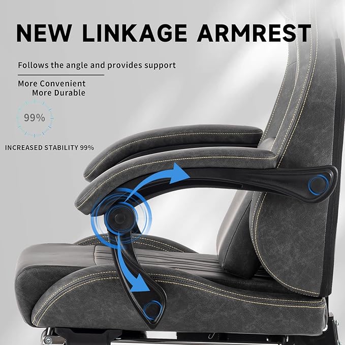 Premium Grey Gaming Chair - Ergonomic Video Game Chair with Massage Lumbar Support &amp Adjustable Footrest PU Leather Racing Seat for Adults