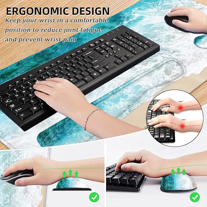 LATEEFAH Desk Mat Mouse Pad with Wrist Rest 4-in-1 Large Mouse Pads for Desk Ergonomic Mouse Pad and Keyboard Wrist Rest Gaming Keyboard Mat for Office Home