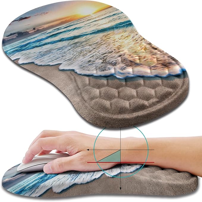 Hokafenle Ergonomic Mouse Pad Wrist Support Wrist Rest Mousepad for Carpal Tunnel Pain Relief with Integrated Memory Foam Slope Massage Bulge (11.8x7.9 inchBeach Sunset