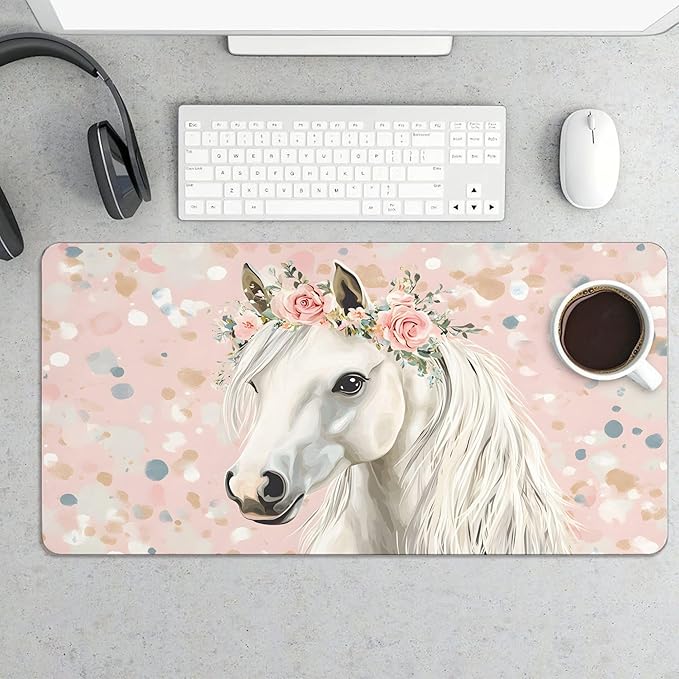 XXL Gaming Mouse Pad Animal Horse Flower XXL Gaming Mouse Pad Large Desk Mat Protector for Desktop Anti-Slip Rubber Extended Computer Keyboard Mat Writing Pad for Work Office 15.7 * 35.4 inB-1775