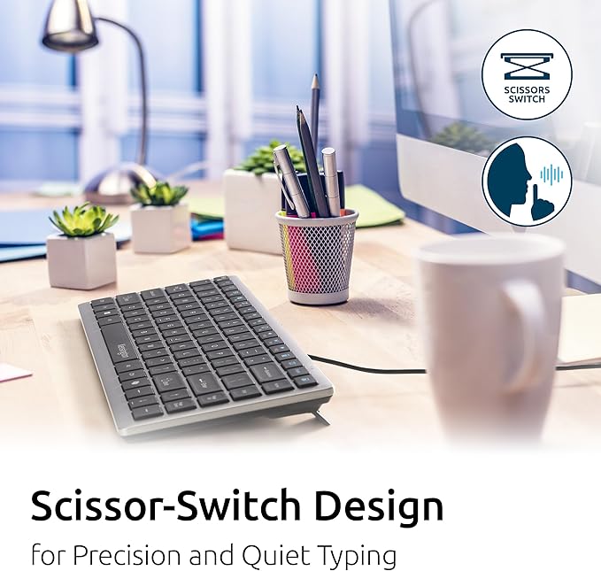 Kensington KB415 USB-C Wired Compact Keyboard Quiet Scissor-Switch Keys Programmable Copilot Hotkey Compatible with Windows Black (K75411NA)