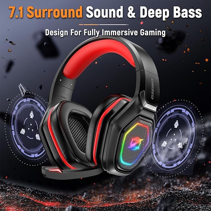 Ozeino 2.4GHz Gaming Headset Wireless with Flip Mic for Ps5 Ps4 PC Gaming Headphones with USB-A &amp USB-C Transmitter 40Hr Battery Gamer Headset for Laptop Mobile Mac