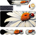Keyboard Wrist Rest and Mouse Pad with Wrist Support Set Ergonomic CoasterMemory FoamEasy Typing Pain ReliefLarge XL Desk Mat 31.5x 11.8Ladybug on Daisy Flower