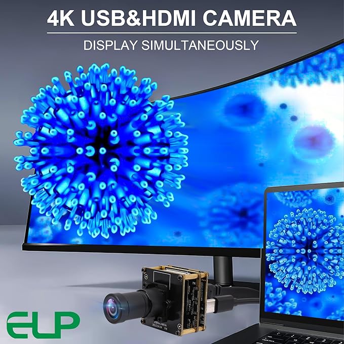 ELP 4K USB HDMI Camera Module Night Vision PC Camera for Computer Monitor with Simultaneous 2X Digital Zoom and 8mp Resolution Ideal for Security and Laser Engraver Applications