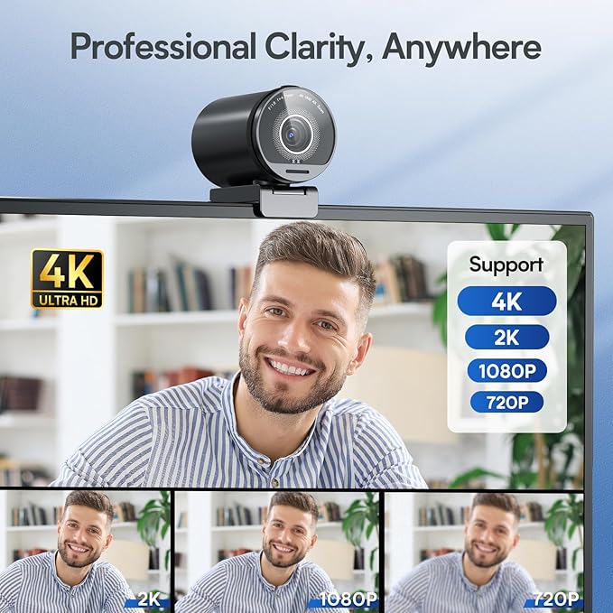 EMEET SmartCam S800-4K Webcam with Tripod for Streaming Sony 1/2'' Sensor Supports HDR PDAF&ampTOF Dual-autofocus 1080P@60FPS Adjustable Heights with 360° Swivel Head Perfect for Live Streaming