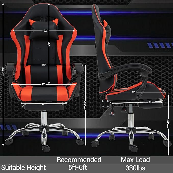 Ergonomic Gaming Chair with 360° Swivel &amp Recline 90-135°Adjustable Backrest Lumbar Massage Support Linkaged Armrests Heavy-Duty Casters &amp Frame Esports Office Computer Desk Chair Black