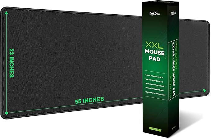 55” x 23” XXL Mouse Pad Gaming 5mm Thick Extended Keyboard Mat Full Desk Cover Pad XXL Mat Giant Extra Large Gaming Mouse Pad XXXL Mousepad Black Large Desk Mats Deskpad