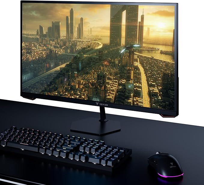 YEYIAN 27” Gaming Monitor 1080p FHD 180Hz Fast IPS 1ms Response 97% sRGB HDR10 FreeSync &amp G‑Sync Compatible Ultra‑Slim Bezel HDMI 2.0 + DP 1.4 178° Wide View Tilt Adjustable