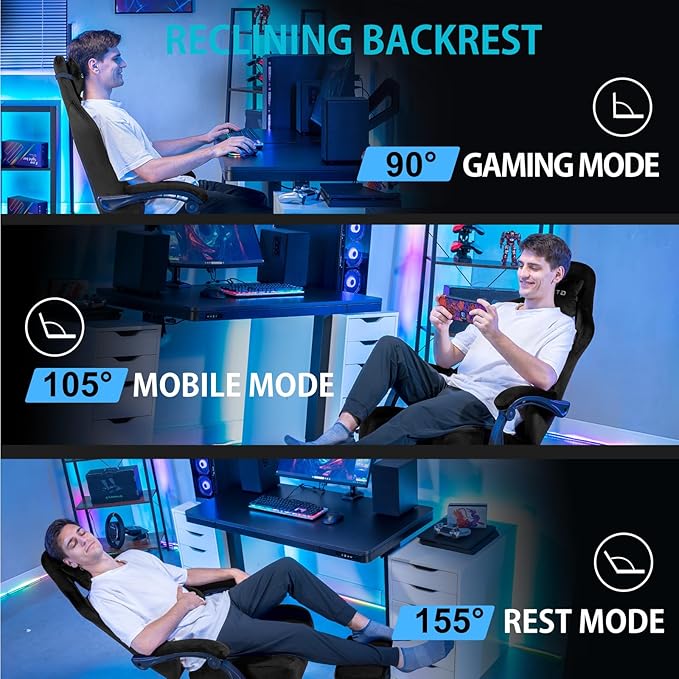 GTPLAYER Gaming Chair Fabric with Pocket Spring Cushion Big and Tall Gamings Chairs 350LBS High Back Computer Chair with Footrest for Adults Lumbar Support Swivel Game Chair for Office Light Black