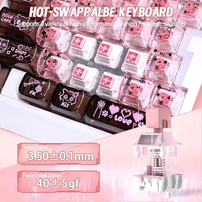 A.JAZZ AK029 Wired 29 Keys One-Handed RGB Gaming Keyboard with 8000HZ0.01mm RT Magnetic Switches Adjustable ActuationHotswappable Mechanical KeyboardAluminum PlateWeb Driver for Gamers-Black Pink