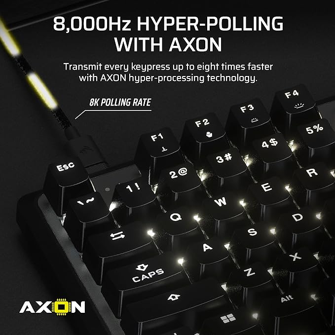 Corsair K70 PRO TKL RGB Tenkeyless Mechanical Wired Gaming Keyboard – Pre-Lubed Hall Effect MGX Hyperdrive Adjustable Switches Simultaneous SOCD and Rapid Trigger ABS Double-Shot QWERTY NA – Black