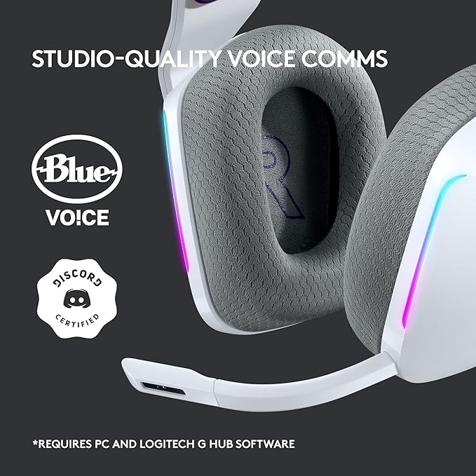 Logitech G733 Lightspeed Wireless Gaming Headset with Suspension Headband LIGHTSYNC RGB Blue VO!CE mic Technology and PRO-G Audio Drivers - White