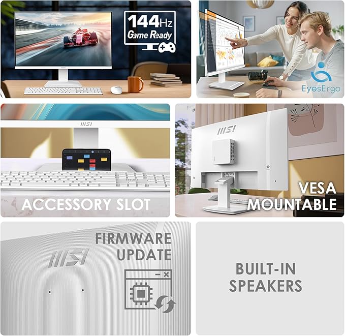 msi PRO MP273QW E14 27-inch IPS 2560 x 1440 (QHD) Computer Monitor 144HzAdaptive-Synch HDMI DP Port VESA Mountable Tilt Speaker 1ms White