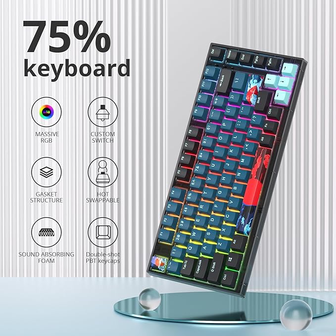 Guffercty kred 75% Percent Keyboard Gasket Mount Hot-swappable RGB Wired Mechanical Gaming Keyboard Programmable with Quiet Pre-lubed Switches for Mac/Win (75% Monster)