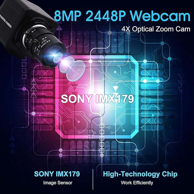 8MP USB Camera with Zoom 2.8-12mm Lens Webcam Variable Focus PC Camera Mini UVC USB2.0 USB with Camera for Computer IMX179 Manual Zoom Close-up Camera Varifocal Web Camera for Raspberry Pi Laptop