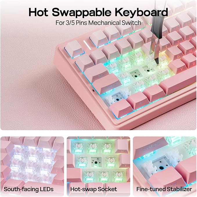EPOMAKER X Aula F75 75% Wireless Gaming Keyboard BT/2.4GHz/USB-C Hot Swappable Creamy Mechanical Keyboard with 5-Layer Padding&ampKnob NKRO RGB (Pink)
