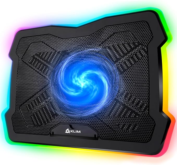 KLIM Ultimate - RGB Laptop Cooling Pad with LED Rim - New - Gaming Laptop Cooler - USB Powered Fan - Very Stable and Silent Laptop Stand - Compatible up to 17 - PC Mac PS5 PS4 Xbox One