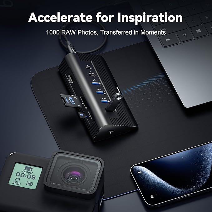 10-in-1 USB C Hub with Detachable Cable USB 3.2 Gen2 10Gbps 4K 60Hz HDMI 100W PD SD/TF Reader - Aluminum Docking Station for Laptop PC MacBook Pro/Air M1-M5 Mac mini (Carbon Black)