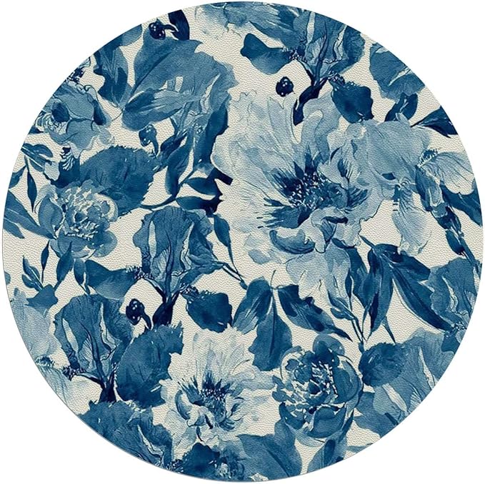 Blue PU Leather Round mat Office Chair Mat Leaf Mango Turquoise Hardwood Floor mat Chair mat Round Chair Cushion for Desk Chair Office ChairCushion Party Theme Diameter 39.4 in