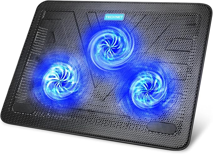 TECKNET Laptop Cooling Pad Portable Slim Quiet USB Powered Laptop Notebook Cooler Cooling Pad Stand Chill Mat with 3 Blue LED Fans Fits 12-17 Inches