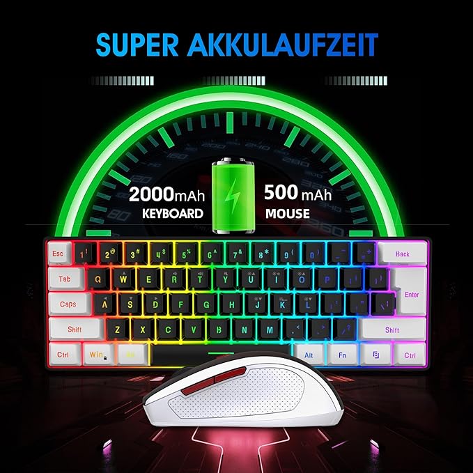 Snpurdiri 2.4G Wireless Gaming Keyboard and Mouse Combo Include Small 60% Merchanical Feel Keyboard Ergonomic Design Mini Wireless Mouse(White and Black)