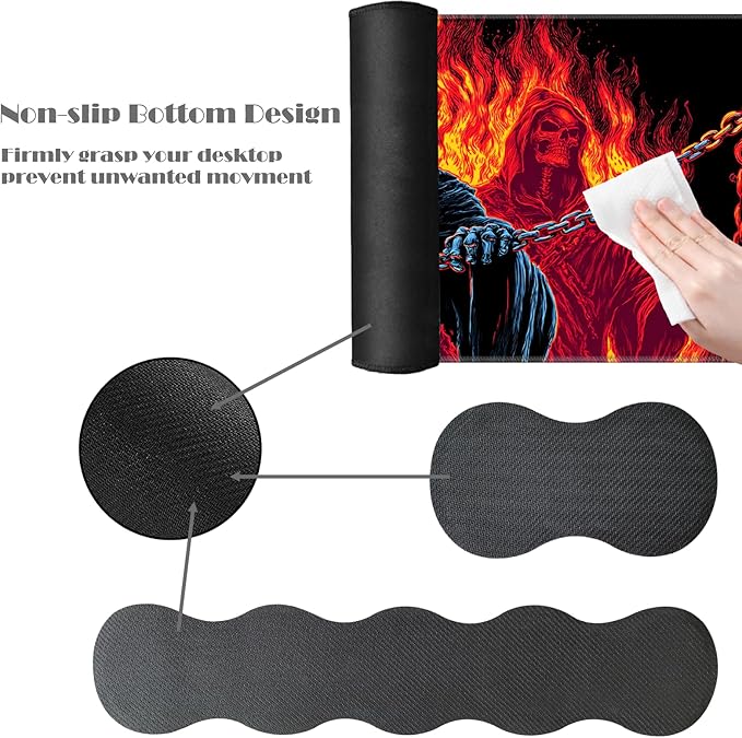 Ergonomic Keyboard Wrist Rest &amp Mouse Pad Wrist Rest SetXL Gaming Desk Mat 31.5x 11.8Non-Slip BaseMemory FoamEasy Typing Pain Relief for Office &amp HomeSkull with Flames