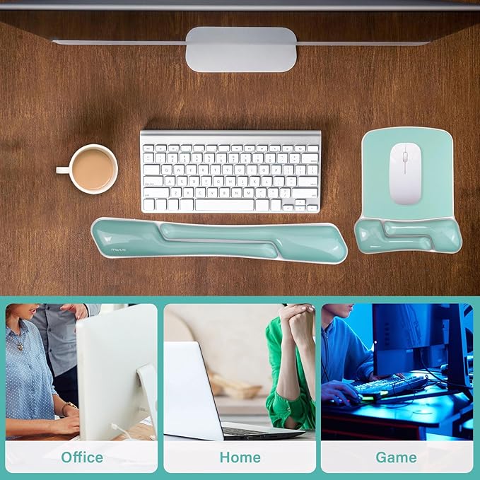 MOSISO Gel Wrist Rest Support for Mouse Pad&ampKeyboard Set Irregular Rectangular Ergonomic Mousepad Keyboard Pad Non-Slip Soft Cooling Gel Easy Typing Mat for Computer Laptop Home/Office Green