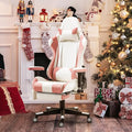 Massage Gaming Chair w/Footrest Video Racing Chair PC High Back Desk Computer Chair PU Leather Recliner w/Headrest and Lumbar Pillow Pink-White