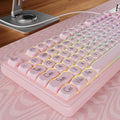V102 Wired Keyboard 98 Keys Creamy Gaming Keyboard with Number Pad Display Screen &amp Media Knob RGB Silent Wired Cute Computer Keyboard for Laptop PC Gamer - Pink