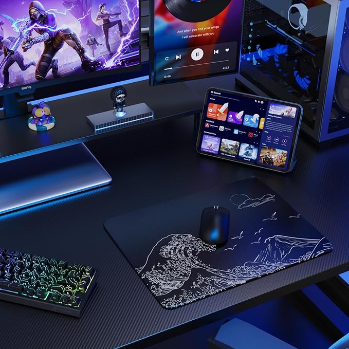 ATTACK SHARK CM05SE Glass Gaming Mouse Pad for FPS &amp Esports Nano-Etched Tempered Glass SurfaceUltra-Smooth Low Friction Hard MousepadWaterproof Large Desk Mouse Mat for PC SetupWhite Wave