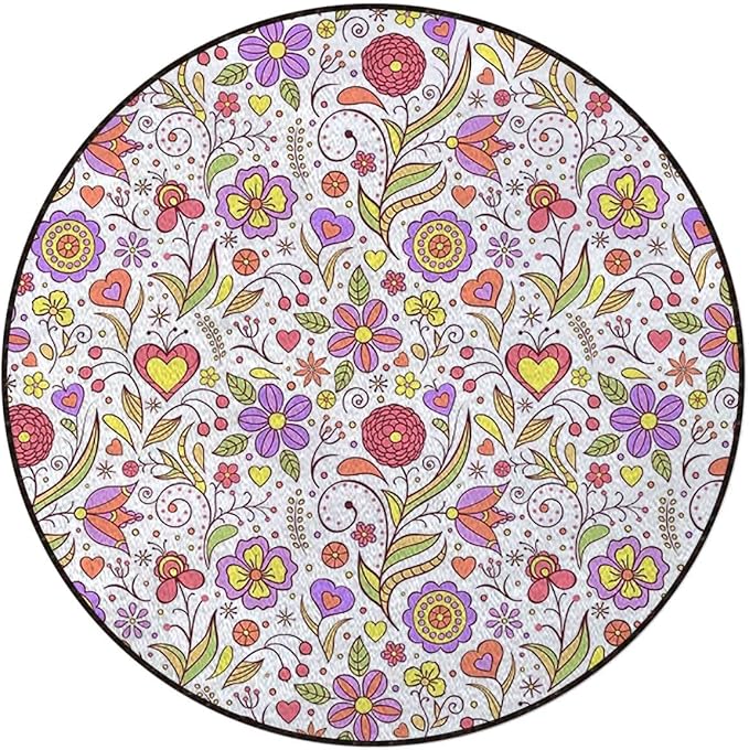 Cartoon Gaming Chair Mat for Hardwood Floor Anti-Slip Floor Protector Game Controller Rubber Gaming Computer Chair Mat Blossoms Petals Fantasy World ConceptPink Purple Diameter 39.3 in