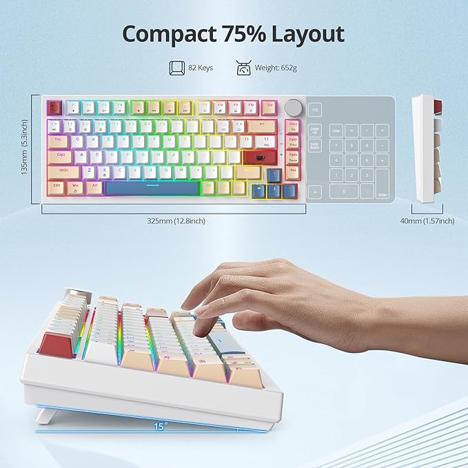 Guffercty kred 75% Retro Keyboard with Knob Custom Gasket Mounted Wired Mechanical Gaming Keyboard 75 Percent RGB Hot Swap for Mac/Windows/Linux (Gasket 82 Soy Milk)