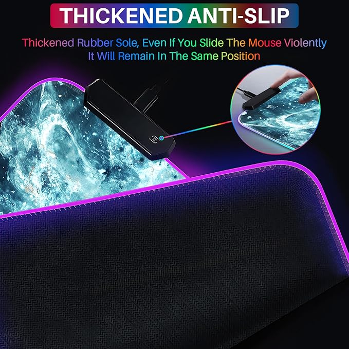 XL Led Gaming Mouse Pad with 14 Light Modes - Light Up Gamer Mouse Pad31.5 x 11.8in Non-Slip Gamepad Style RGB Large Gamer MousepadBlack Long Glowing Gaming Accessories for DeskWaterproof